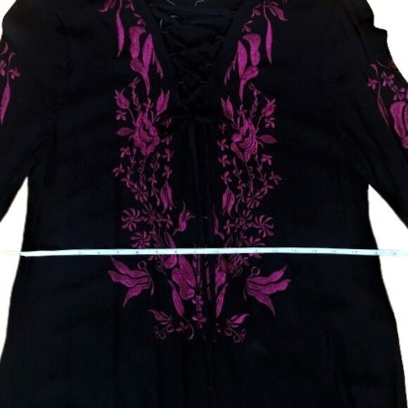 California Moonrise boho hippie embroidered bell sleeves lace up dress - Picture 7 of 14